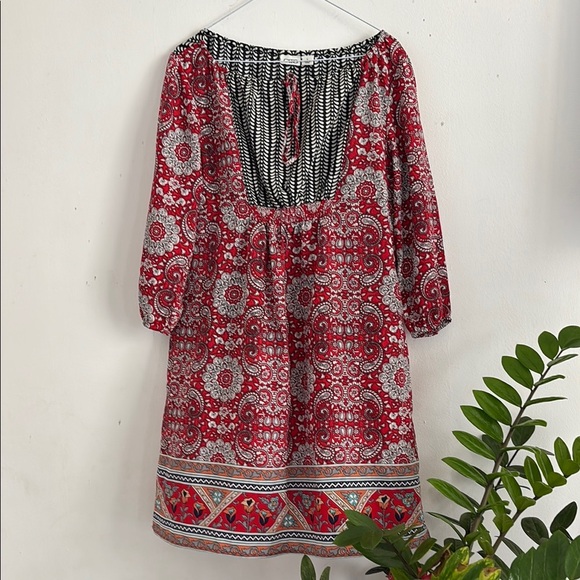 Cato Red and Black Sundress with Bishop Sleeves - Picture 1 of 6